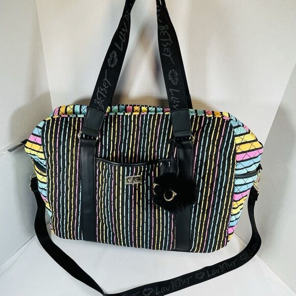 Luv Betsy Johnson Weekender Tote Duffel Travel Bag Pastel Vertical Stripes Large - Picture 11 of 13